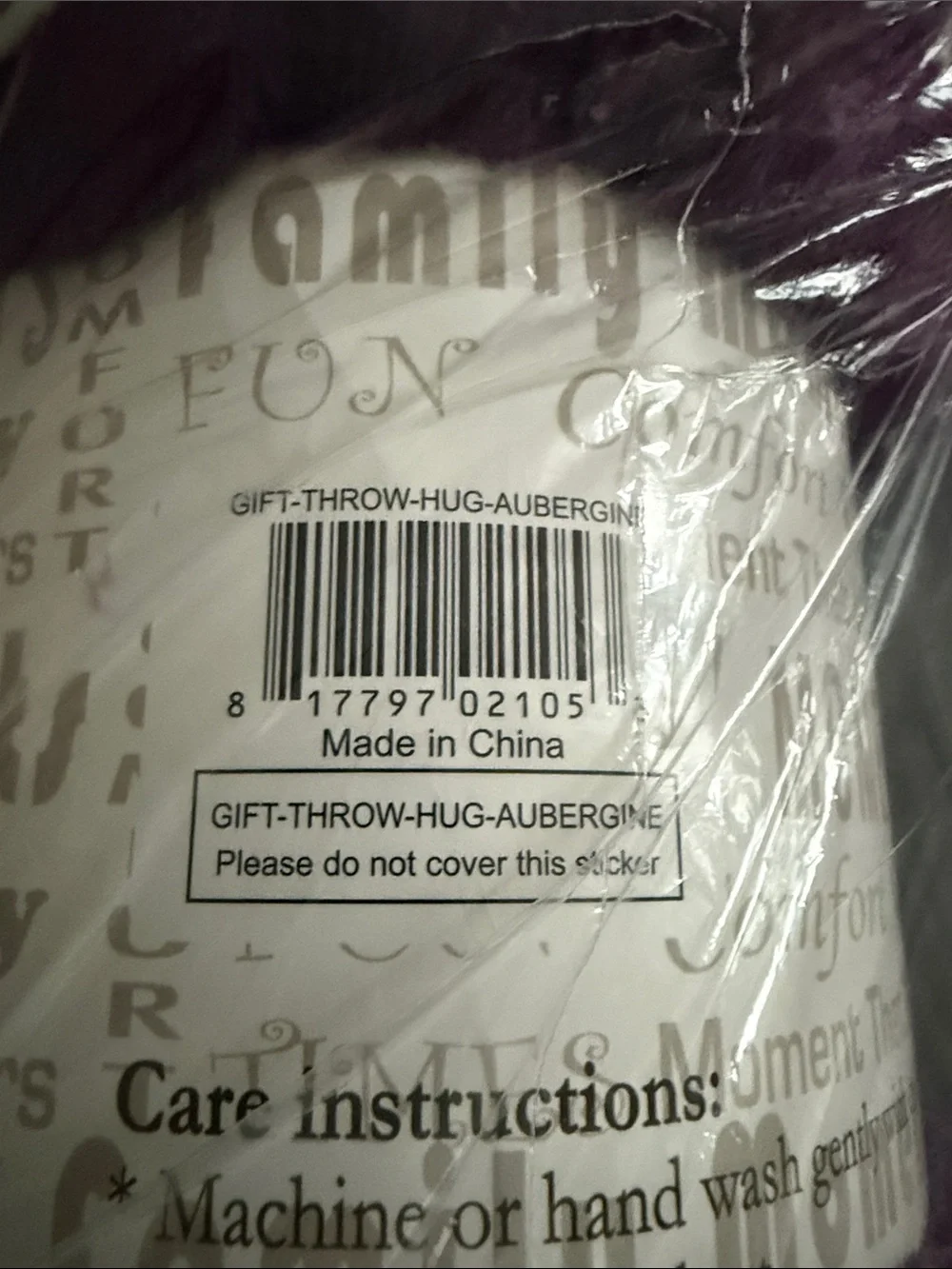 NWT Plush Sherpa Throw Blanket in Deep Purple (Aubergine) with Motivational Word